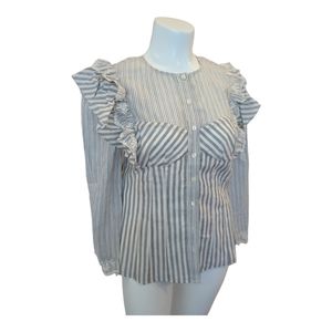 REBECCA TAYLOR Striped Corset Top w/ Embroidery Trim